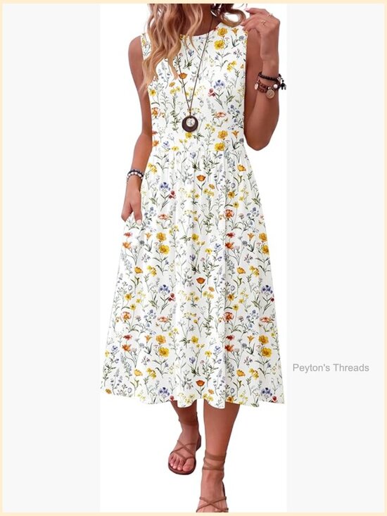 Dresses & Skirts - Sleeveless Tank Midi Dress with Pockets A-Line Flowy Sundress